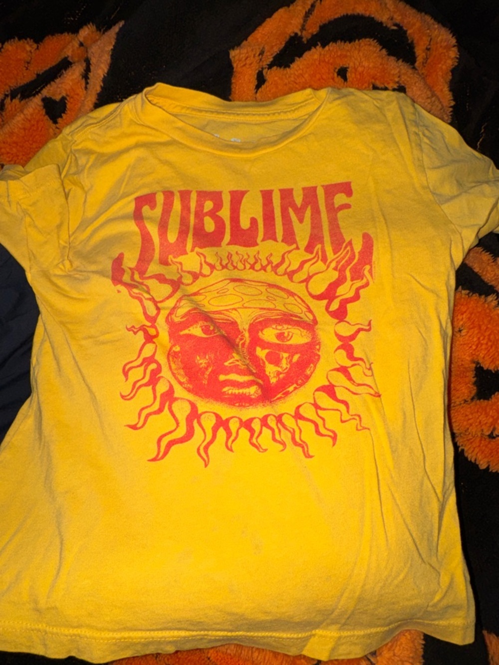 Rowdy Sprout Yellow Tee with Red Sublime Sun Graphic